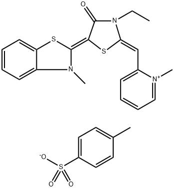 2-((Z)-((E)-3-ethyl-5-(3-Methylbenzo[d]thiazol-2(3H)-ylidene)-4-oxothiazolidin-2-ylidene)Methyl)-1-Methylpyridin-1-iuM 4-Methylbenzenesulfonate Struktur