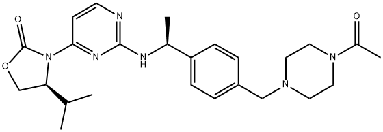 (4S)-3-[2-[[(1S)-1-[4-[(4-乙酰基-1-哌嗪基)甲基]苯基]乙基]氨基]-4-嘧啶基]-4-异丙基-2-恶唑烷酮, 1429180-08-4, 结构式
