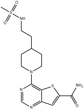 4-[4-[2-[(METHYLSULFONYL)AMINO]ETHYL]-1-PIPERIDINYL]-THIENO[3,2-D]PYRIMIDINE-6-CARBOXAMIDE, 1431411-66-3, 结构式