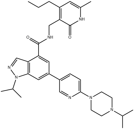 N-[(1,2-ジヒドロ-2-オキソ-4-プロピル-6-メチルピリジン-3-イル)メチル]-6-[2-(4-イソプロピルピペラジン-1-イル)ピリジン-5-イル]-1-イソプロピル-1H-インダゾール-4-カルボアミド 化学構造式