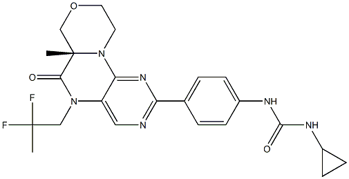 (S)-1-Cyclopropyl-3-(4-(5-(2,2-difluoropropyl)-6a-Methyl-6-oxo-5,6,6a,7,9,10-hexahydro-[1,4]oxazino[3,4-h]-pteridin-2-yl)phenyl)urea Structure
