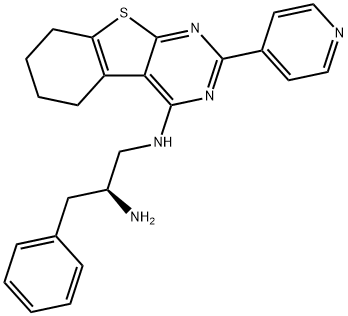 (2S)-N-[2-(4-ピリジル)-5,6,7,8-テトラヒドロ[1]ベンゾチエノ[2,3-d]ピリミジン-4-イル]-2-アミノ-3-フェニルプロパン-1-アミン 化学構造式