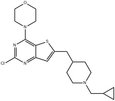 4-(2-クロロ-6-((1-(シクロプロピルメチル)ピペリジン-4-イル)メチル)チエノ[3,2-D]ピリミジン-4-イル)モルホリン 化学構造式