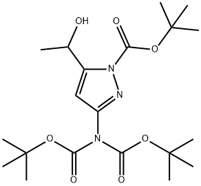 Tert-butyl 3-((di-tert-butoxycarbonyl)aMino)-5-(1-hydroxyethyl)-1H-pyrazole-1-carboxylate Struktur