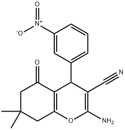 2-amino-7,7-dimethyl-4-(3-nitrophenyl)-5-oxo-5,6,7,8-tetrahydro-4H-chromene-3-carbonitrile Struktur