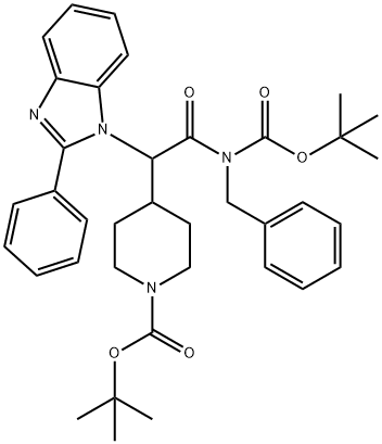 1-Piperidinecarboxylic acid, 4-[2-[[(1,1-diMethylethoxy)carbonyl](phenylMethyl)aMino]-2-oxo-1-(2-phenyl-1H-benziMidazol-1-yl)ethyl]-, 1,1-diMethylethyl ester Struktur