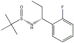 (S)-N-((R)-1-(2-フルオロフェニル)プロピル)-2-メチルプロパン-2-スルフィンアミド 化学構造式