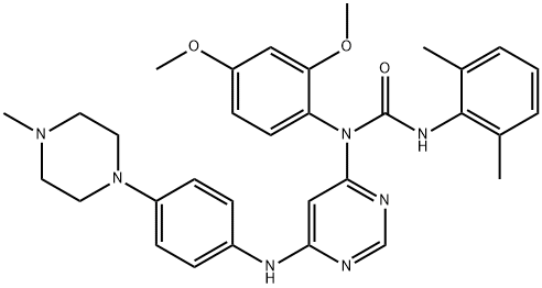 N-(2,4-二甲氧基苯基)-N'-(2,6-二甲基苯基)-N-[6-[[4-(4-甲基-1-哌嗪基)苯基]氨基]-4-嘧啶基]脲 结构式