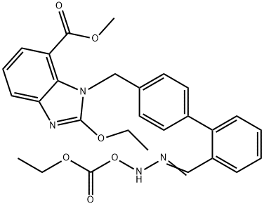 1-[(2'-[(乙氧羰基)氧基]脒基)[1,1-联苯基]-4-基)甲基]-2-乙氧基-1H-苯并咪唑-7-甲酸甲酯,147404-82-8,结构式