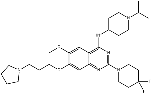 2-(4,4-二氟-1-哌啶基)-6-甲氧基-N-[1-异丙基-4-哌啶基]-7-[3-(1-吡咯烷基)丙氧基]-4-喹唑啉胺, 1481677-78-4, 结构式