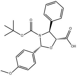 (2R,4S,5R)-3-(TERT-ブチルトキシカルボニル)-2-(4-メトキシフェニル)-4-フェニルオキサゾリジン-5-カルボン酸 化学構造式