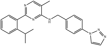 N-[4-(1H-1,2,3-トリアゾール-1-イル)ベンジル]-2-(2-イソプロピルフェニル)-5-メチル-4-ピリミジンアミン 化学構造式