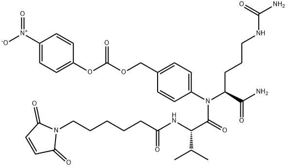 N-(6-マレイミドカプロイル)-L-バリル-N5-カルバモイル-N-[4-[[[(4-ニトロフェノキシ)カルボニル]オキシ]メチル]フェニル]-L-オルニチンアミド 化学構造式