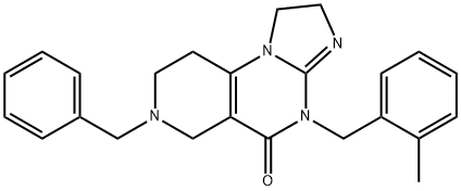 7-ベンジル-4-(2-メチルベンジル)-1,2,6,7,8,9-ヘキサヒドロイミダゾ[1,2-A]ピリド[3,4-E]ピリミジン-5(4H)-オン 化学構造式