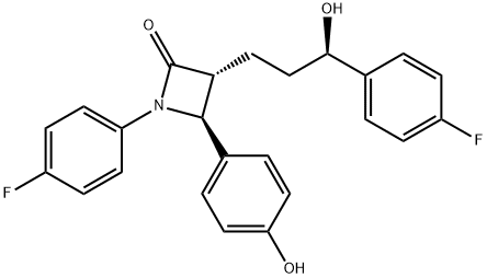 (3R)-1-(4-フルオロフェニル)-3α-[(R)-3-ヒドロキシ-3-(4-フルオロフェニル)プロピル]-4β-(4-ヒドロキシフェニル)アゼチジン-2-オン 化学構造式
