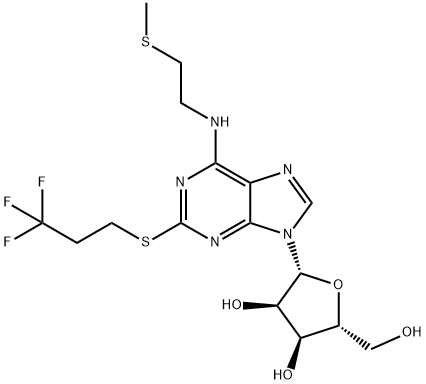 (2R,3S,4R,5R)-2-(hydroxyMethyl)-5-(6-((2-(Methylthio)ethyl)aMino)-2-((3,3,3-trifluoropropyl)thio)-9H-purin-9-yl)tetrahydrofuran-3,4-diol 化学構造式