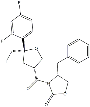 3S-[3ALPHA(S*),5ALPHA]]-3-[[5-(2,4-二氟苯基)四氢-5-(碘甲基)-3-呋喃基]羰基]-4-苄基-2-恶唑烷酮, 165115-89-9, 结构式