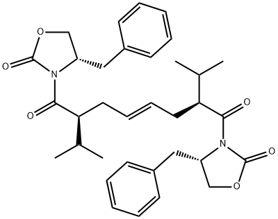 (2S,7S,E)-1,8-Bis((S)-4-benzyl-2-oxooxazolidin-3-yl)-2,7-diisopropyloct-4-ene-1,8-dione 化学構造式