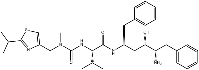 N-[(1S,3S,4S)-1-ベンジル-3-ヒドロキシ-4-アミノ-5-フェニルペンチル]-Nα-[メチル(2-イソプロピル-4-チアゾリルメチル)カルバモイル]バリンアミド 化学構造式