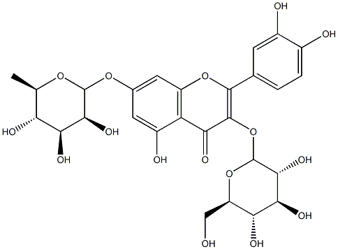 7-[(6-デオキシ-α-L-マンノピラノシル)オキシ]-3-[(β-D-グルコピラノシル)オキシ]-3',4',5-トリヒドロキシフラボン 化学構造式