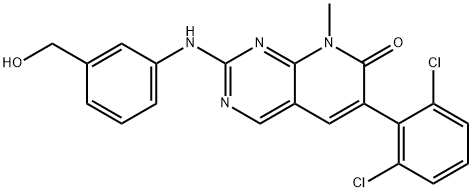 2-[[3-(ヒドロキシメチル)フェニル]アミノ]-6-(2,6-ジクロロフェニル)-8-メチルピリド[2,3-d]ピリミジン-7(8H)-オン 化学構造式