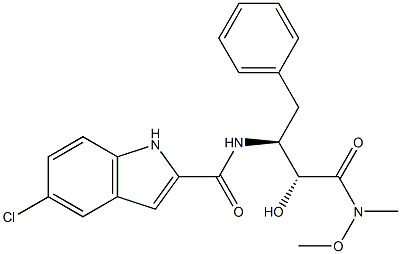 (2R,3S)-3-[(5-クロロ-1H-インドール-2-イル)ホルムアミド]-2-ヒドロキシ-N-メトキシ-N-メチル-4-フェニルブタンアミド 化学構造式