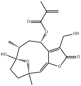 2-甲基-2-丙烯酸 (4S,6R,7S,10R)-2,4,5,6,7,8,9,10-八氢-7-羟基-3-(羟基甲基)-6,10-二甲基-2-氧代-7,10-环氧(11E)-环癸[B]呋喃-4-基酯 结构式