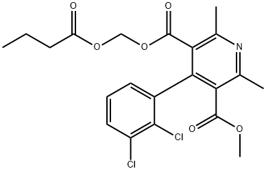2,6-ジメチル-4-(2,3-ジクロロフェニル)-3,5-ピリジンジカルボン酸3-メチル5-(ブチリルオキシメチル) 化学構造式