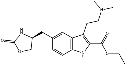 Zolmitriptan Related Compound D (20 mg) ((S)-Ethyl 3-[2-(dimethylamino)ethyl]-5-[(2-oxooxazolidin-4-yl)methyl]-1H-indole-2-carboxylate) Structure