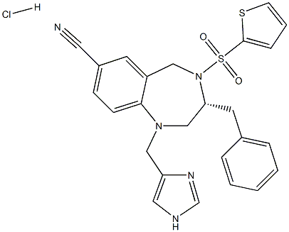 (R)-1-((1H-咪唑-4-基)甲基)-3-苄基-4-(噻吩-2-基磺酰基)-2,3,4,5-四氢-1H-苯并[E][1,4]二氮杂-7-甲腈盐酸盐, 195981-08-9, 结构式