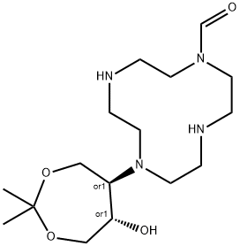 7-[(5R,6S)-6-ヒドロキシ-2,2-ジメチル-1,3-ジオキセパン-5-イル]-1,4,7,10-テトラアザシクロドデカン-1-カルボキシアルデヒド 化学構造式