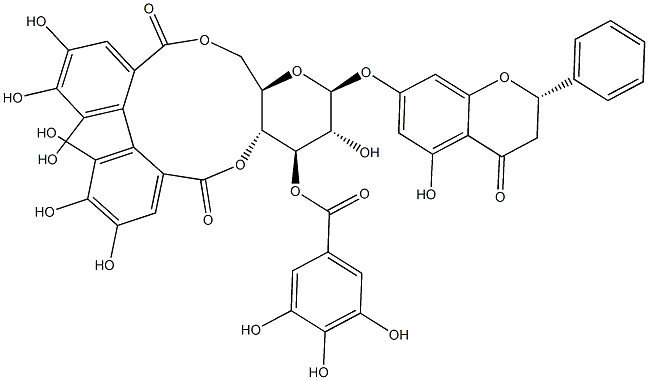 ピノセンブリン 7-O-(3'-ガロイル-4',6'-(S)-ヘキサヒドロキシジフェノイル)-β-D-ブドウ糖 化学構造式
