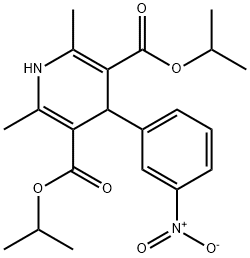 1,4-二氢-2,6-二甲基-4-(3-硝基苯基)-3,5-吡啶二甲酸二异丙酯, 21881-78-7, 结构式