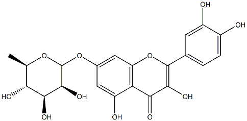 7-(α-L-ラムノピラノシルオキシ)-3,5-ジヒドロキシ-2-(3,4-ジヒドロキシフェニル)-4H-1-ベンゾピラン-4-オン 化学構造式