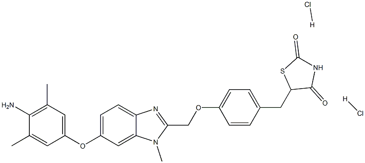 5-[[4-[[6-(4-氨基-3,5-二甲基苯氧基)-1-甲基-1H-苯并咪唑-2-基]甲氧基]苯基]甲基]-2,4-噻唑烷二酮二盐酸盐 结构式