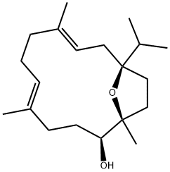 rel-(1R*,2S*,5E,9E,12S*)-1,5,9-トリメチル-12-イソプロピル-15-オキサビシクロ[10.2.1]ペンタデカ-5,9-ジエン-2-オール 化学構造式