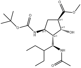 (1R,2R,3S,4S)-Methyl 3-((S)-1-acetaMido-2-ethylbutyl)-4-(tert-butoxycarbonylaMino)-2-hydroxycyclopentanecarboxylate 结构式