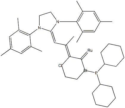 二氯[1,3-双(2,4,6-三甲基苯基)-2-咪唑烷亚基](3-甲基-2-亚丁烯基)(三环己基膦)钌(II),253688-91-4,结构式