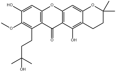 3,4-二氢-5,9-二羟基-11-(3-羟基-3-甲基丁基)-10-甲氧基-2,2-二甲基-2H,12H-吡喃并[2,3-A]氧杂蒽-12-酮,26063-96-7,结构式