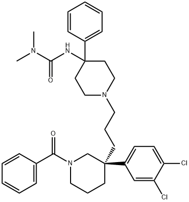 N1-[1-3-[(3R)-1-Benzoyl-3-(3-(3,4-dichlorophenyl)-3-piperidinyl]propyl]-4-phenyl-piperidinyl]-N,N-dimethylureahydrochloride Struktur
