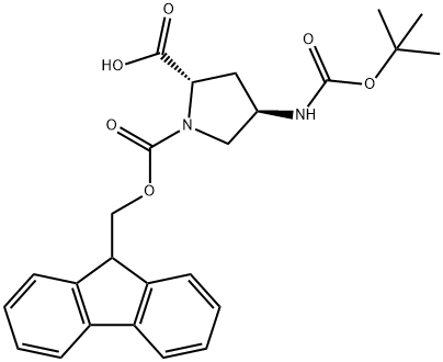 (2S,4R)-4-アミノピロリジン-2-カルボン酸, 4-BOC, N1-FMOC保護 化学構造式