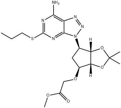2-[[(3AR,4S,6R,6AS)-6-[7-氨基-5-(丙硫基)-3H-1,2,3-三氮唑并[4,5-D]嘧啶-3-基]四氢-2,2-二甲基-4H-环戊烯并-1,3-二恶茂-4-基]氧基]乙酸甲酯, 274693-23-1, 结构式