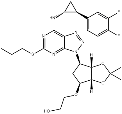 2-[[(3aS,4R,6S,6aR)-4-[7-[[(1R,2S)-2-(3,4-Difluorophenyl)cyclopropyl]amino]-5-(propylthio)-3H-[1,2,3]triazolo[4,5-d]pyrimidin-3-yl]-2,2-dimethyl-tetrahydro-3aH-cyclopenta[d][1,3]dioxol-6-yl]oxy]ethanol Structure