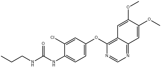 1-[2-クロロ-4-[(6,7-ジメトキシキナゾリン-4-イル)オキシ]フェニル]-3-プロピル尿素 化学構造式