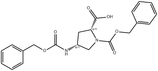 (2S,4S)-1-((Benzyloxy)carbonyl)-4-(((benzyloxy)carbonyl)aMino)pyrrolidine-2-carboxylic acid 化学構造式