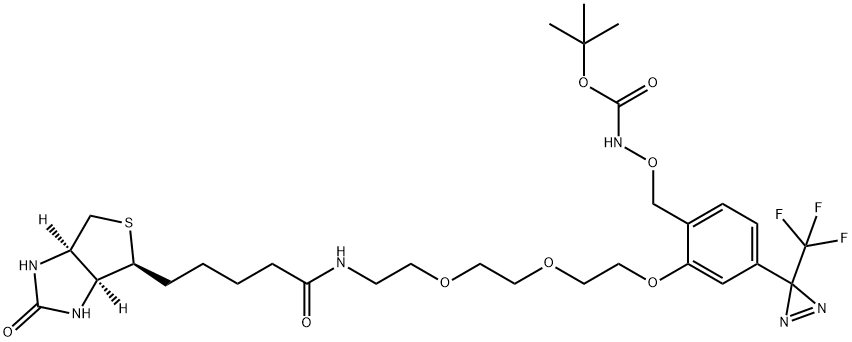 [[2-[2-[2-[2-[[5-[(3aS,4S,6aR)-Hexahydro-2-oxo-1H-thieno[3,4-d]imidazol-4-yl]-1-oxopentyl]amino]ethoxy]ethoxy]ethoxy]-4-[3-(trifluoromethyl)-3H-diazirin-3-yl]phenyl]methoxy]carbamic acid 1,1-dimethylethyl ester Structure
