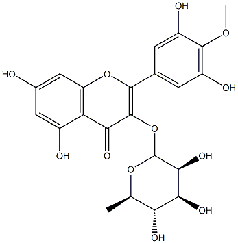3-[(6-デオキシ-α-L-マンノピラノシル)オキシ]-3',5,5',7-テトラヒドロキシ-4'-メトキシフラボン 化学構造式