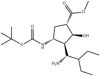 (1S,2S,3S,4R)-Methyl 3-((R)-1-aMino-2-ethylbutyl)-4-(tert-butoxycarbonylaMino)-2-hydroxycyclopentanecarboxylate Structure