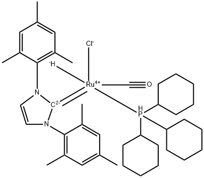 RutheniuM, carbonylchloro[1,3-dihydro-1,3-bis(2,4,6-triMethylphenyl)-2H-iMidazol-2-ylidene]hydro(tricyclohexylphosphine) Structure