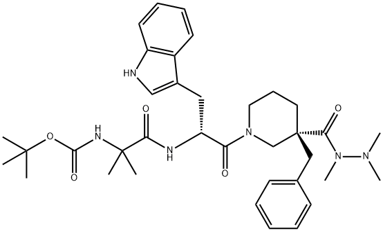 3-Piperidinecarboxylic acid, 1-[(2R)-2-[[2-[[(1,1-diMethylethoxy)carbonyl]aMino]-2-Methyl-1-oxopropyl]aMino]-3-(1H-indol-3-yl)-1-oxopropyl]-3-(phenylMethyl)-, 1,2,2-triMethylhydrazide,(3R)- Structure